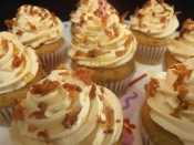 Blush Wine Vanilla Cupcakes with Maple Frosting and Bacon Sprinkles Recipe