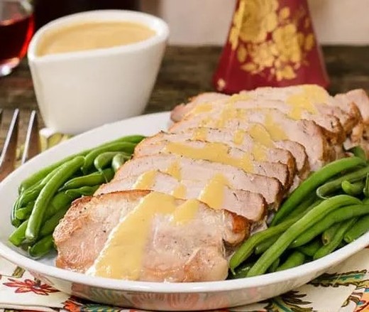 Roasted Pork Loin with Peach Wine Sauce